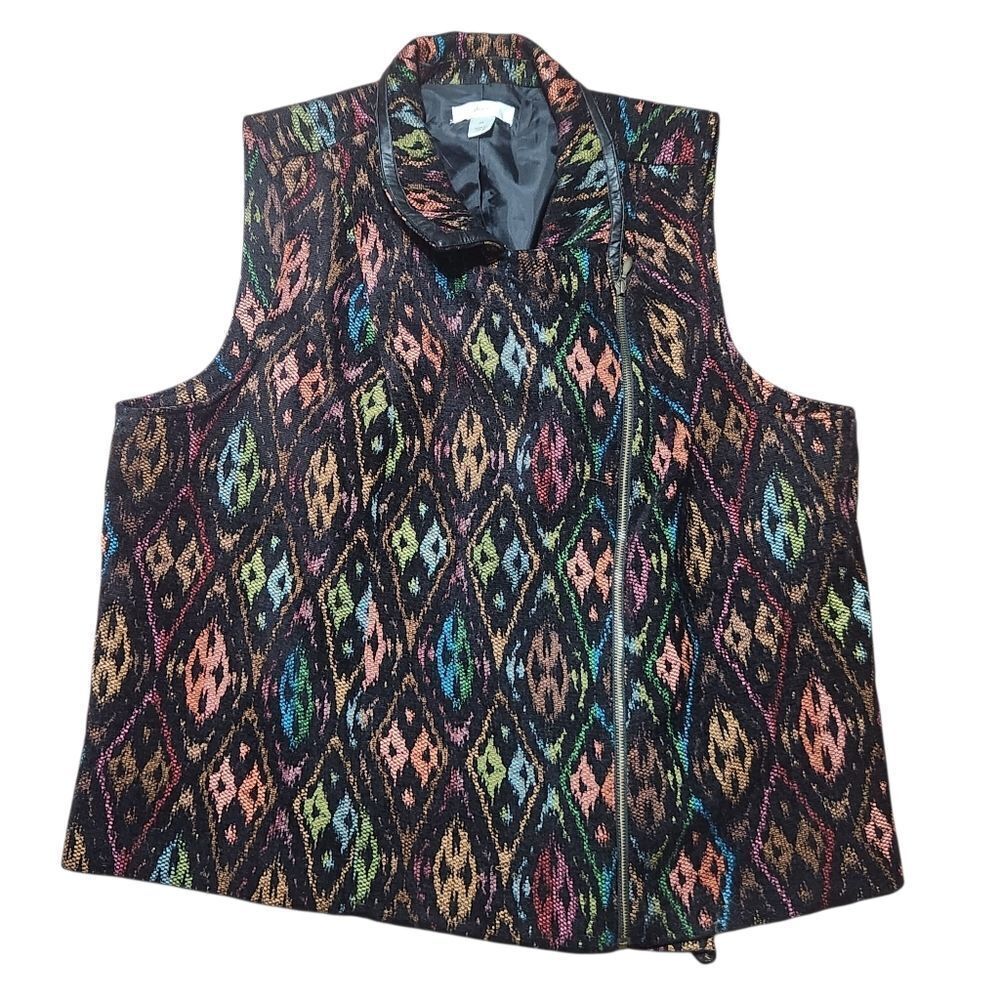 CJ Banks Wrap Vest Plus 2X Black Colorful Zebra Tapestry Knit